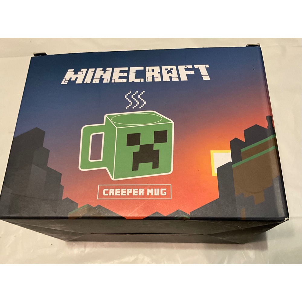 NIB.  Minecraft Creeper Mug Square Ceramic Green Coffee Cup Officially Licensed